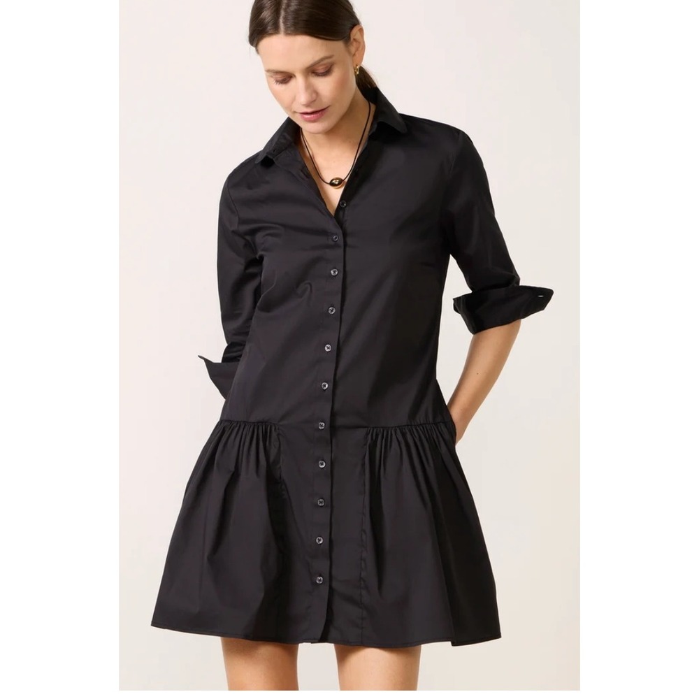 The Shirt Rochelle Behrens Black Drop Waist Button Down Shirt Dress M Capsule